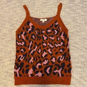 Umgee Leopard Print Sweater Tank - Brown and Pink